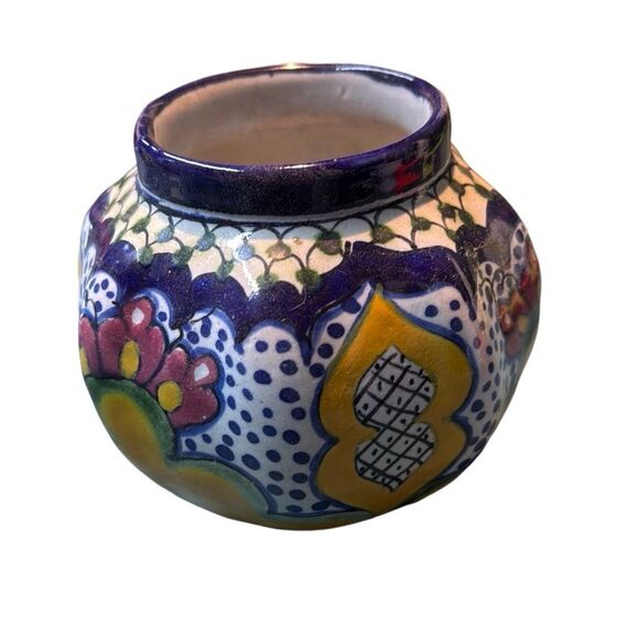 Talavera La Corona Hand Painted Brilliant Colors Planter Mexico Pottery Pot - Picture 6 of 8